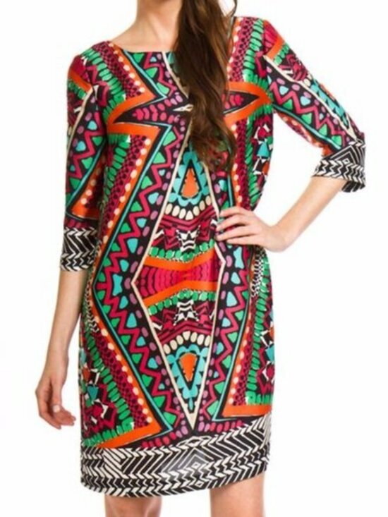 Alexia Admor Dresses & Skirts - NEW NWT ALEXIA ADMOR 3/4 Sleeve Chemise Dress Pink Blue Orange Aztec Boho Slip M